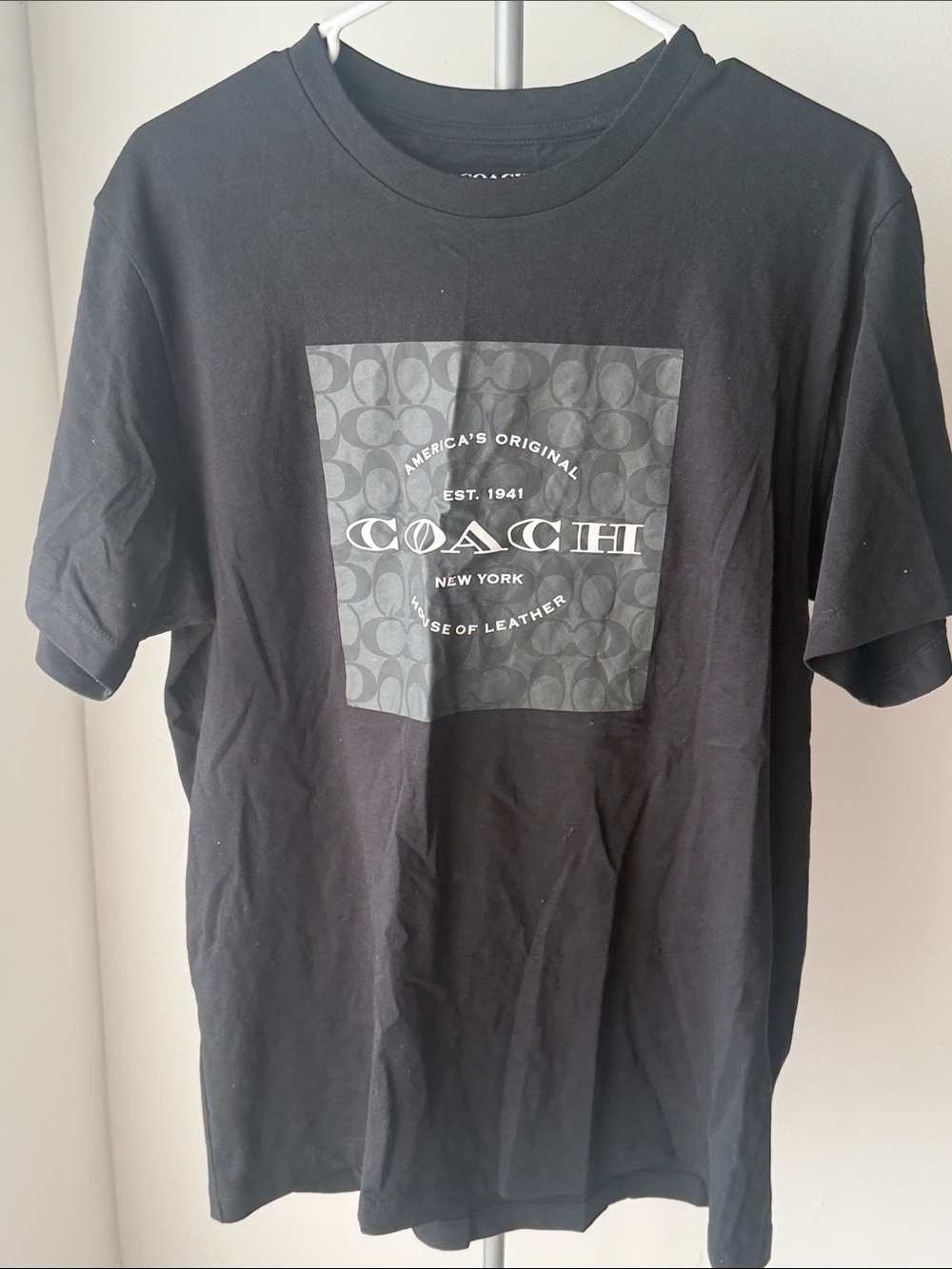 Coach Black Short-Sleeve Tee with Monogram Square Logo
